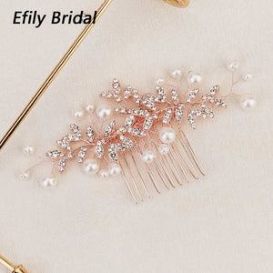Crystal Rhinestone Pearl Leaf Bridal Hair Comb Tiara Hairpin