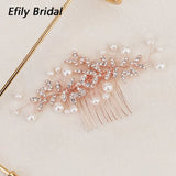 Crystal Rhinestone Pearl Leaf Bridal Hair Comb Tiara Hairpin