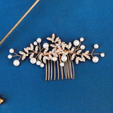 Crystal Rhinestone Pearl Leaf Bridal Hair Comb Tiara Hairpin