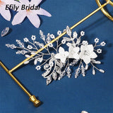 Efily Flower Pearl Bridal Hair Comb Rhinestone Crystal Wedding Hair Accessories