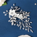 Efily Flower Pearl Bridal Hair Comb Rhinestone Crystal Wedding Hair Accessories