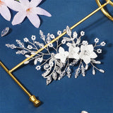 Efily Flower Pearl Bridal Hair Comb Rhinestone Crystal Wedding Hair Accessories