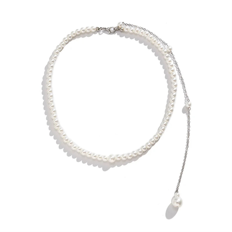 Efily Pearl Back Drop Necklace Long Bridal Chain Jewelry