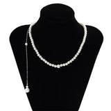 Efily Pearl Back Drop Necklace Long Bridal Chain Jewelry