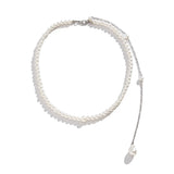 Efily Pearl Back Drop Necklace Long Bridal Chain Jewelry