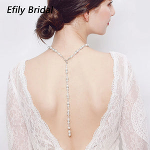 Pearl Back Drop Necklace for Backless Dress Crystal Rhinestone Jewelry