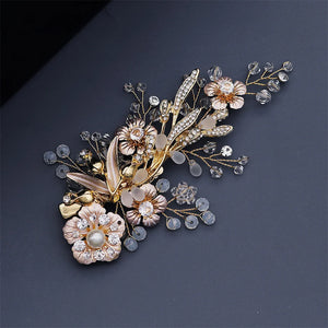 Efily Crystal Wedding Hair Clip Flower Leaf Bride Hair Accessories Pearl Bridal