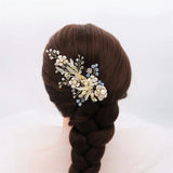 Efily Crystal Wedding Hair Clip Flower Leaf Bride Hair Accessories Pearl Bridal