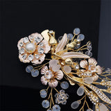 Efily Crystal Wedding Hair Clip Flower Leaf Bride Hair Accessories Pearl Bridal