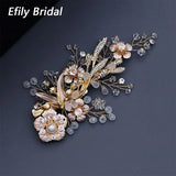 Efily Crystal Wedding Hair Clip Flower Leaf Bride Hair Accessories Pearl Bridal