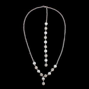 Efily Pearl Rhinestone Back Necklace Body Chain Jewelry Wedding Party