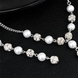 Efily Pearl Rhinestone Back Necklace Body Chain Jewelry Wedding Party