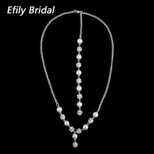 Efily Pearl Rhinestone Back Necklace Body Chain Jewelry Wedding Party