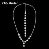 Efily Pearl Rhinestone Back Necklace Body Chain Jewelry Wedding Party
