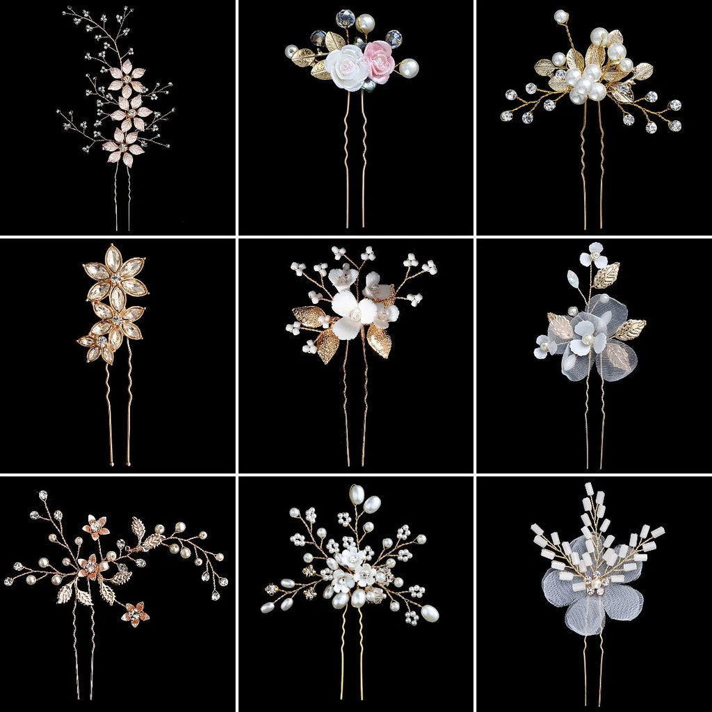 Bridal Hair Pin for Wedding Pearl Rhinestone Flower Bride Hairpin