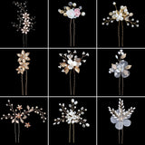 Bridal Hair Pin for Wedding Pearl Rhinestone Flower Bride Hairpin