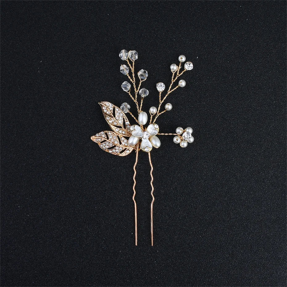 Bridal Hair Pin for Wedding Pearl Rhinestone Flower Bride Hairpin