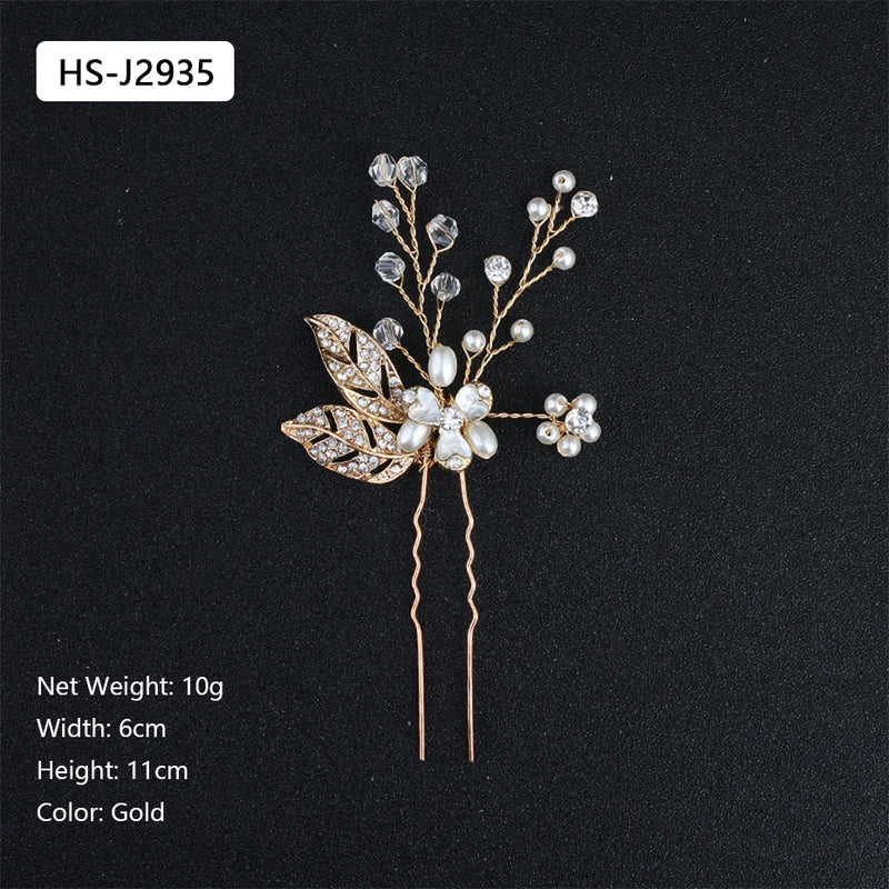 Bridal Hair Pin for Wedding Pearl Rhinestone Flower Bride Hairpin