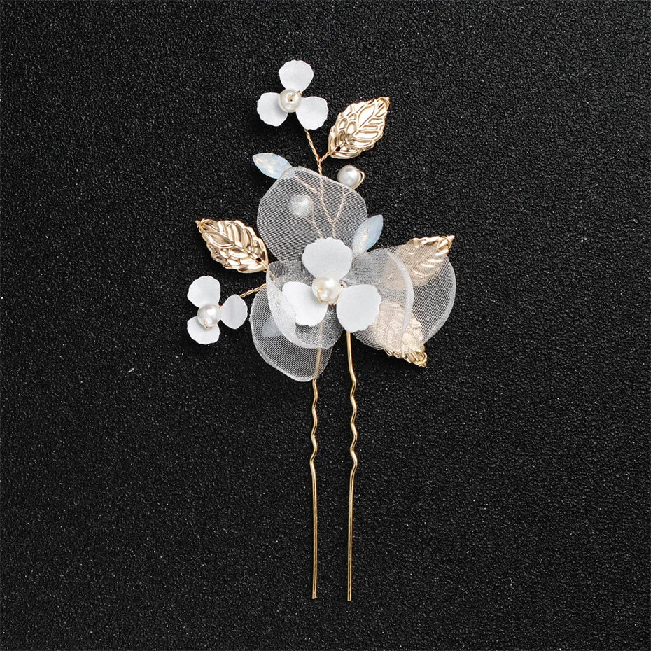 Bridal Hair Pin for Wedding Pearl Rhinestone Flower Bride Hairpin