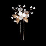 Bridal Hair Pin for Wedding Pearl Rhinestone Flower Bride Hairpin