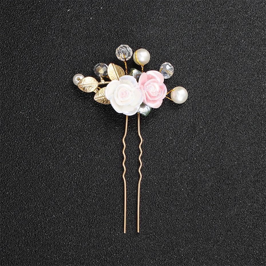 Bridal Hair Pin for Wedding Pearl Rhinestone Flower Bride Hairpin