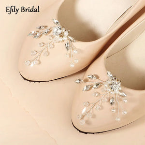 Efily Pearl Crystal Shoe Clips Rhinestone Wedding Shoe Decorations