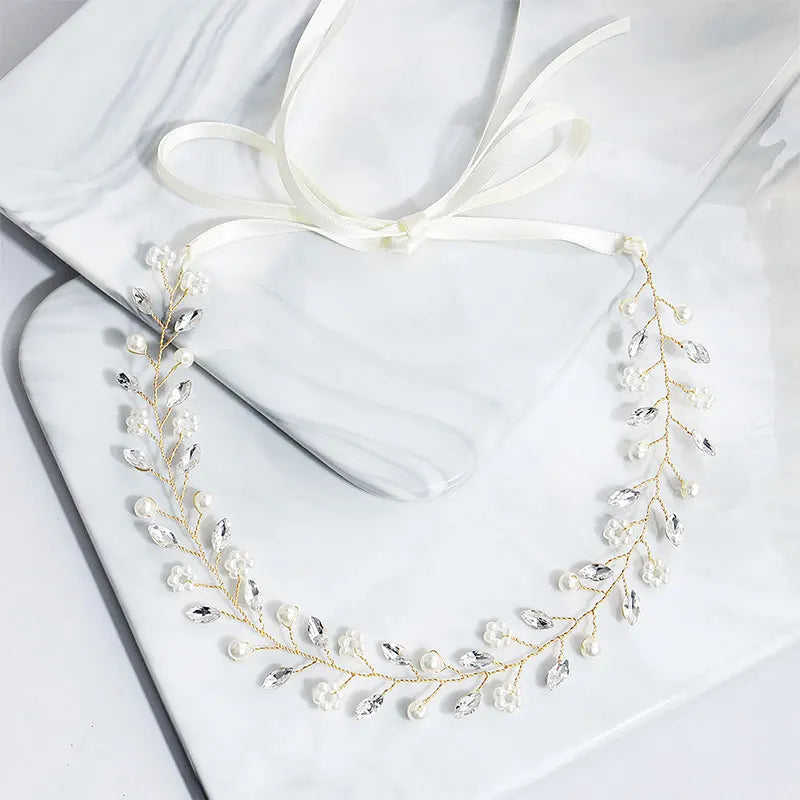 Efily Pearl Rhinestone Headband Bridal Hair Accessories for Women Bride