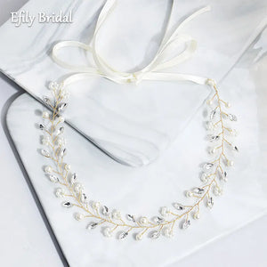 Efily Pearl Rhinestone Headband Bridal Hair Accessories for Women Bride