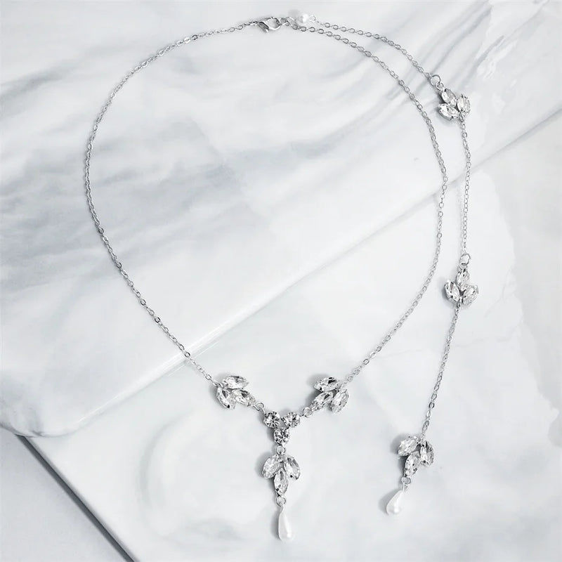 Bridal Back Necklace Crystal Rhinestone Pearl Pendant Wedding Accessory