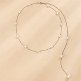 Efily Pearl Back Drop Necklace Bridal Silver Wedding Backdrop Necklace