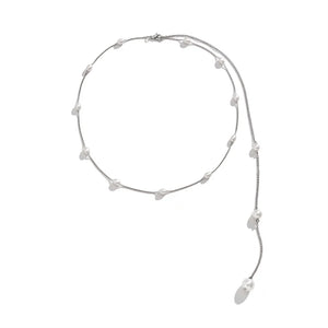 Efily Pearl Back Drop Necklace Bridal Silver Wedding Backdrop Necklace