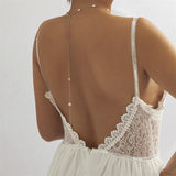 Efily Pearl Back Drop Necklace Bridal Silver Wedding Backdrop Necklace