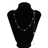 Efily Pearl Back Drop Necklace Bridal Silver Wedding Backdrop Necklace