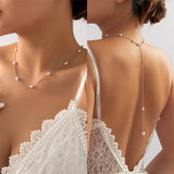 Efily Pearl Back Drop Necklace Bridal Silver Wedding Backdrop Necklace