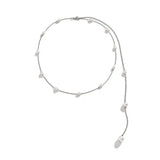 Efily Pearl Back Drop Necklace Bridal Silver Wedding Backdrop Necklace