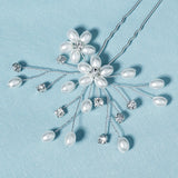 Pearl Rhinestone Flower Hair Pin Wedding Women Head Jewelry Crystal Hairpin Clip