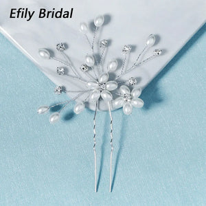 Pearl Rhinestone Flower Hair Pin Wedding Women Head Jewelry Crystal Hairpin Clip