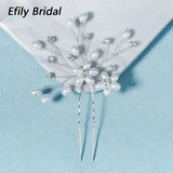 Pearl Rhinestone Flower Hair Pin Wedding Women Head Jewelry Crystal Hairpin Clip