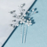Pearl Rhinestone Flower Hair Pin Wedding Women Head Jewelry Crystal Hairpin Clip