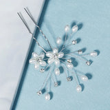 Pearl Rhinestone Flower Hair Pin Wedding Women Head Jewelry Crystal Hairpin Clip