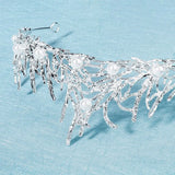 Efily Pearl Wedding Crown Branch Tiara Bride Headpiece Vintage Hair Accessories