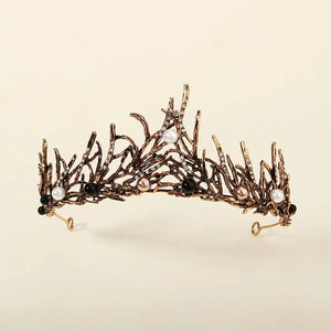 Efily Pearl Wedding Crown Branch Tiara Bride Headpiece Vintage Hair Accessories