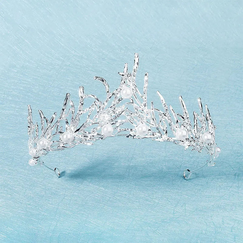 Efily Pearl Wedding Crown Branch Tiara Bride Headpiece Vintage Hair Accessories