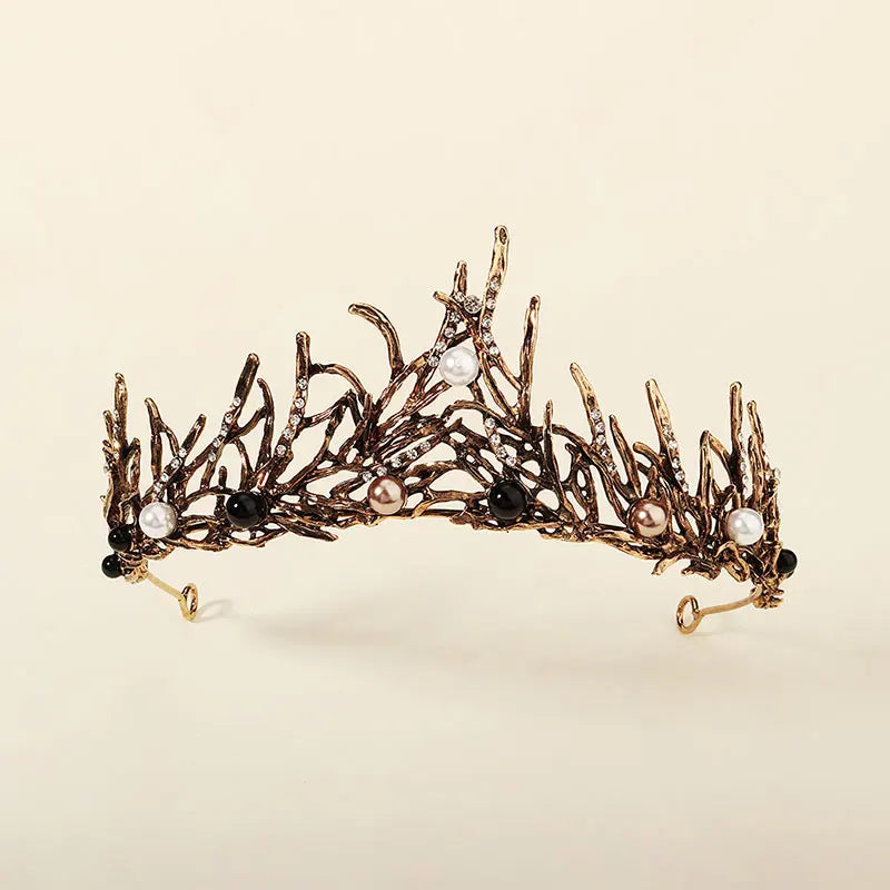 Efily Pearl Wedding Crown Branch Tiara Bride Headpiece Vintage Hair Accessories