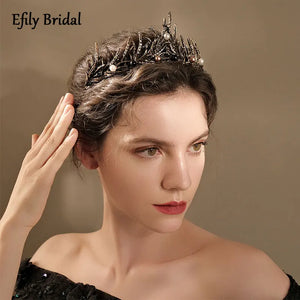 Efily Pearl Wedding Crown Branch Tiara Bride Headpiece Vintage Hair Accessories