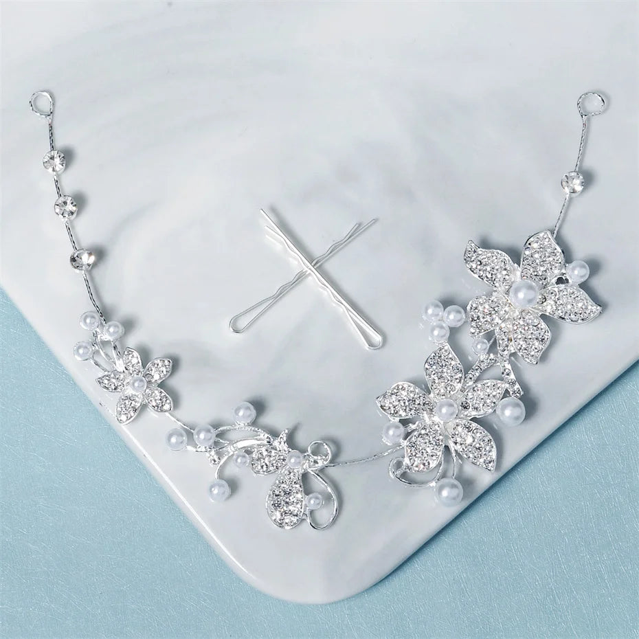 Efily Rhinestone Headband Flower Hairband Wedding Headpiece Silver