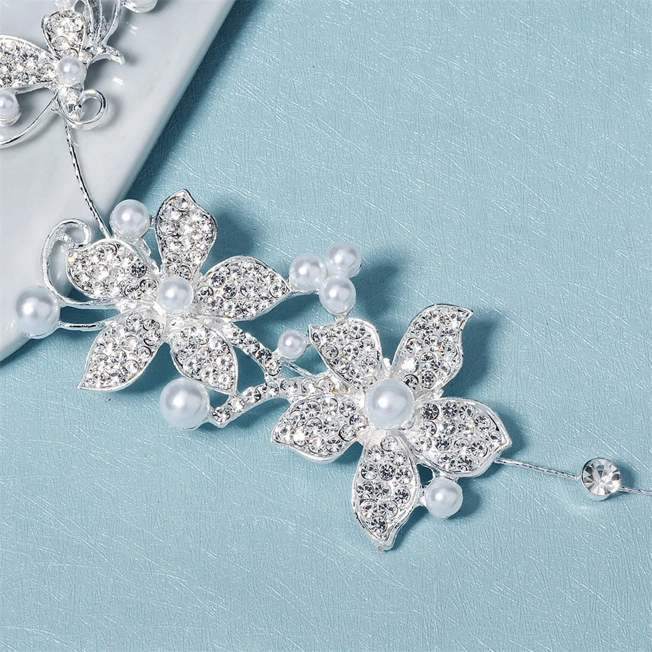 Efily Rhinestone Headband Flower Hairband Wedding Headpiece Silver