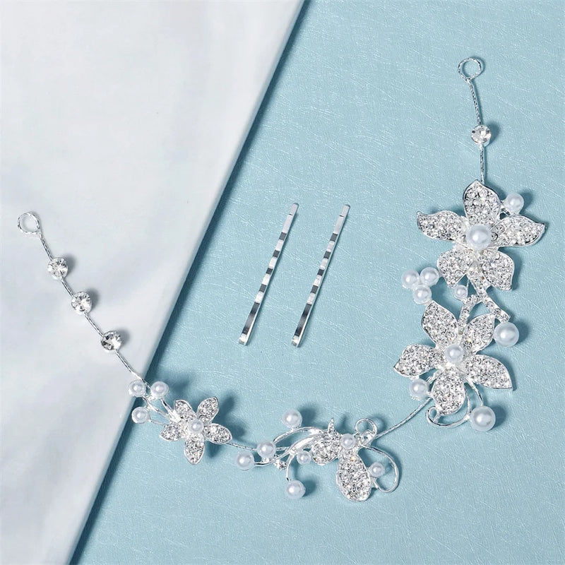 Efily Rhinestone Headband Flower Hairband Wedding Headpiece Silver