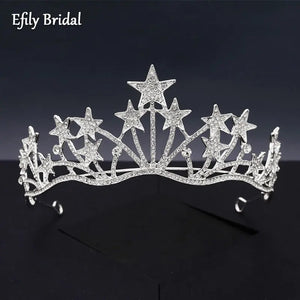 Efily Rhinestone Star Bridal Crown Wedding Hair Accessories