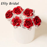 Efily Rose Rhinestone Hair Forks Clips Women Accessories Hairpins